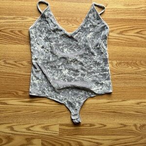 Express Gray Velour Bodysuit Size XL Vintage Y2K